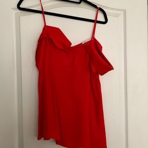 Red off the shoulder top from Anthropologie